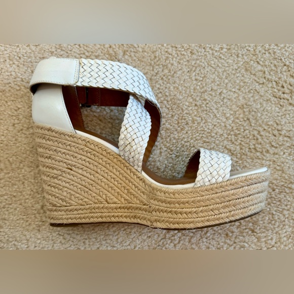 Aerosoles ‘Kathy’ Platform Wedge LEATHER Woven White Strap Wicker Heel Size 9 - Picture 8 of 14
